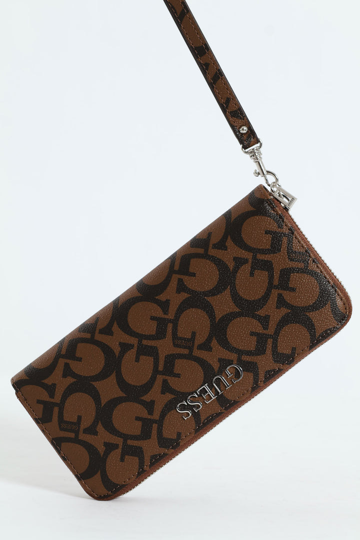 Abbas Large Zip Around Purse - Dark Brown