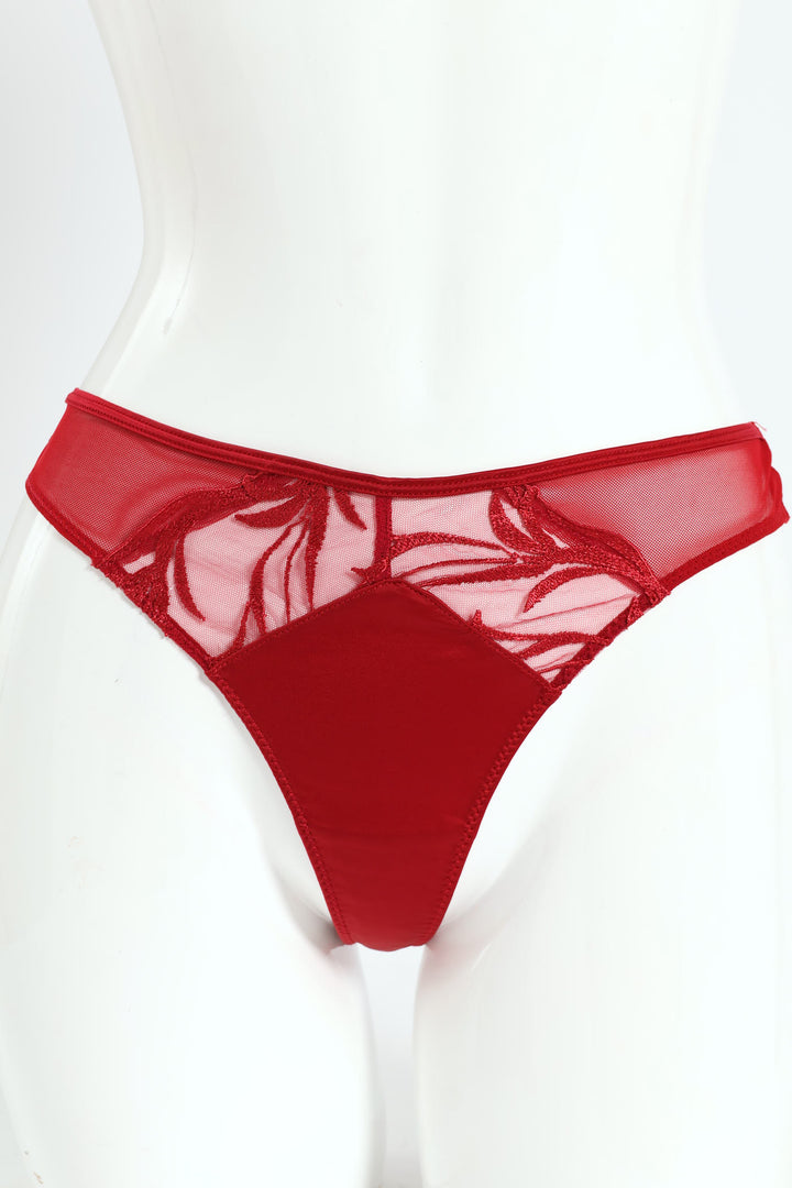 2 Pack Cloth & Embroidered Thong Panty - Red/Black