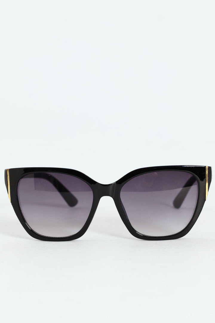 Flushed Lens Cat Eye Sunglasses - Black