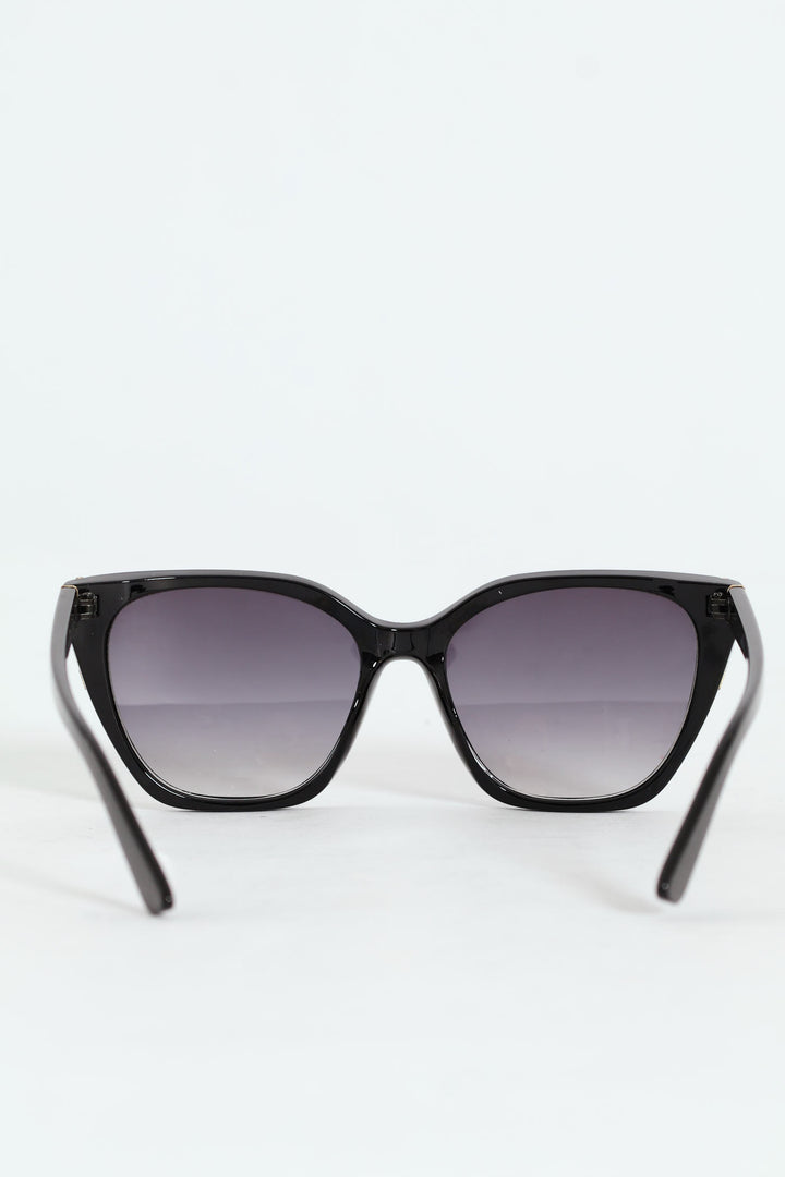 Flushed Lens Cat Eye Sunglasses - Black