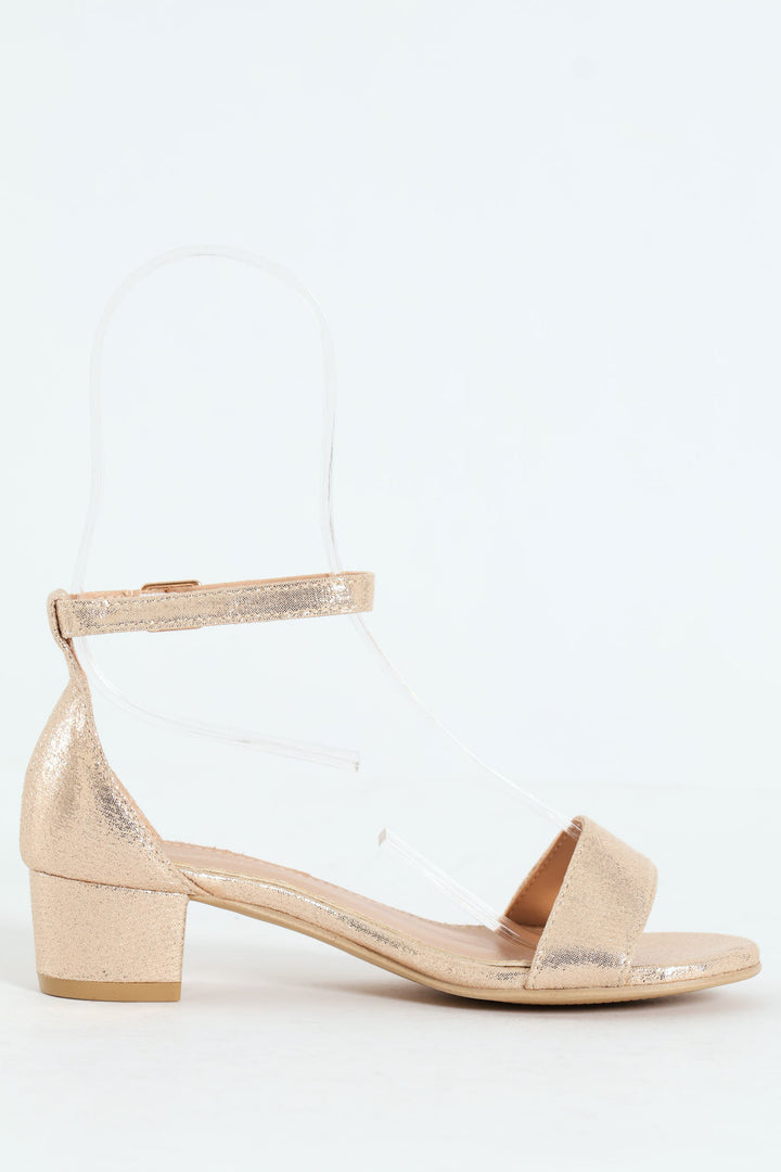 Girls Ankle Strap Heeled Sandal - Gold