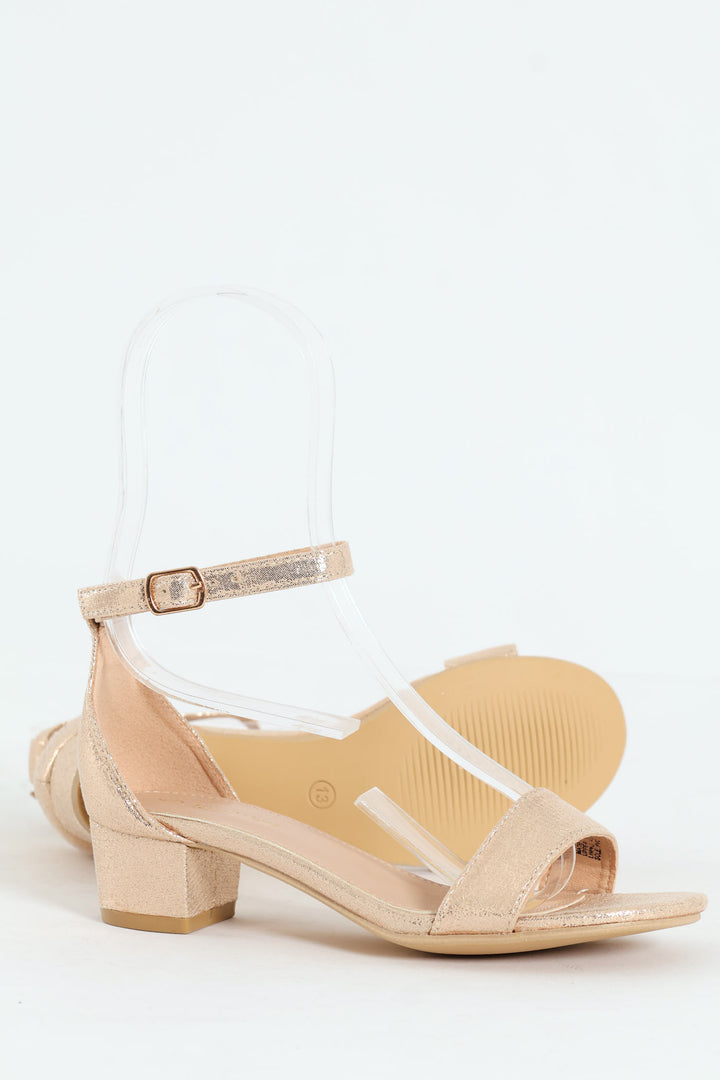 Girls Ankle Strap Heeled Sandal - Gold