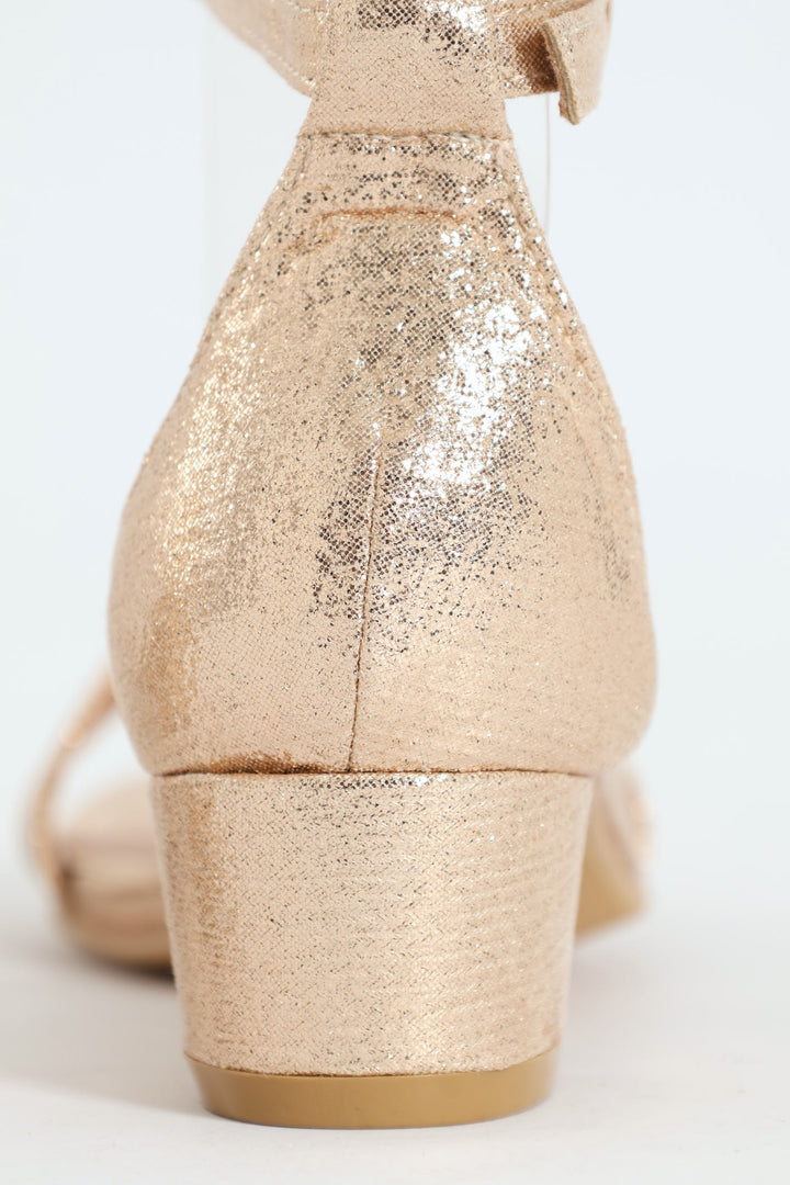 Girls Ankle Strap Heeled Sandal - Gold