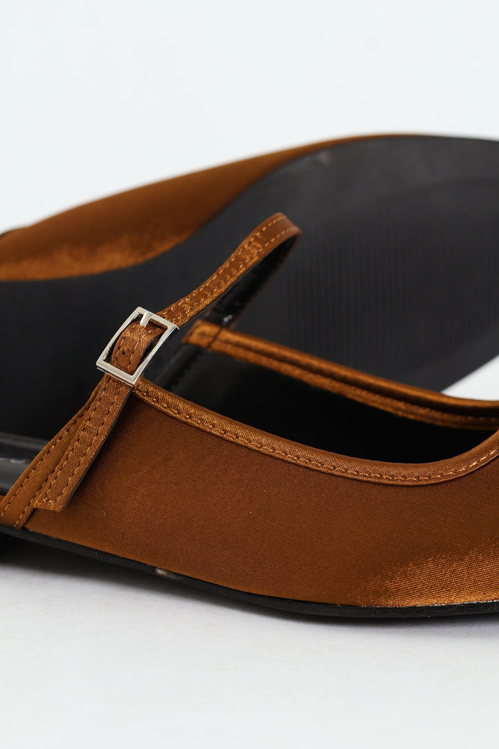 Satin Square Toe Push In - Bronze