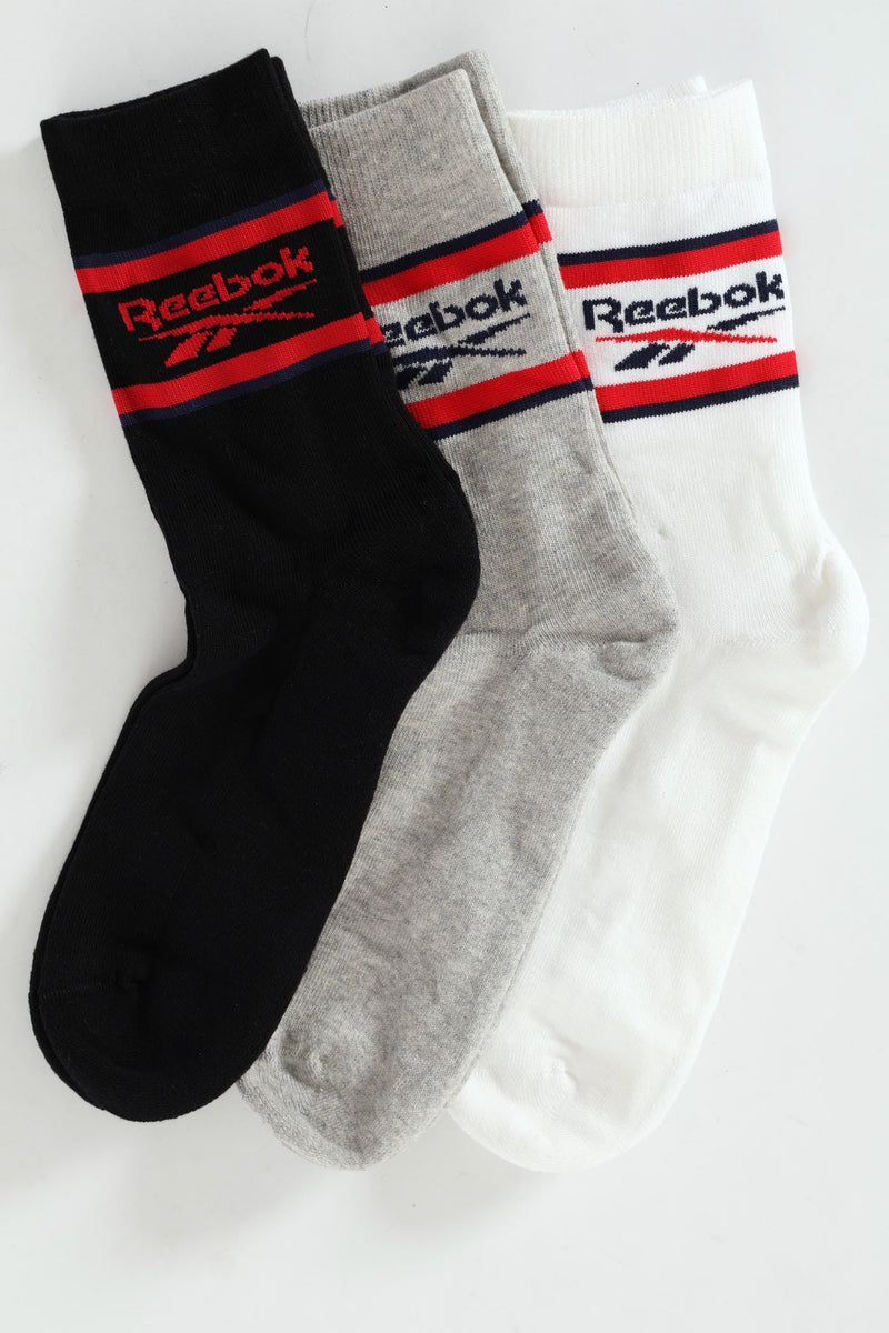 3 Pack Sport Crew Socks - White/Black/Grey