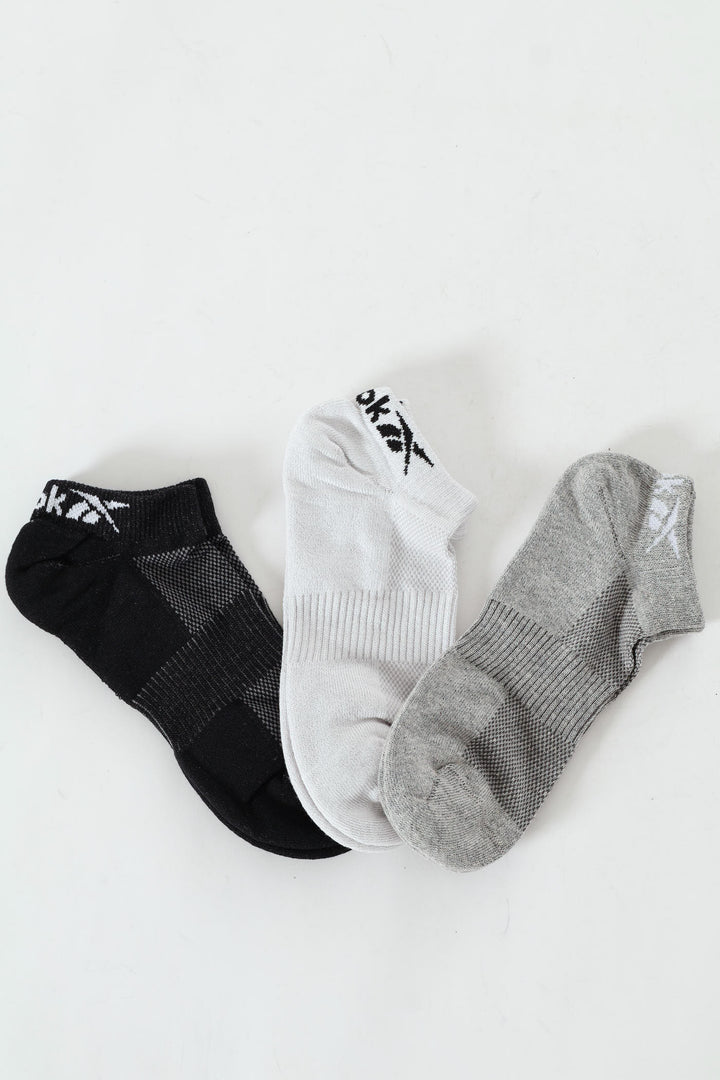 3 Pack Sport Lowcut Socks - White/Black/Grey