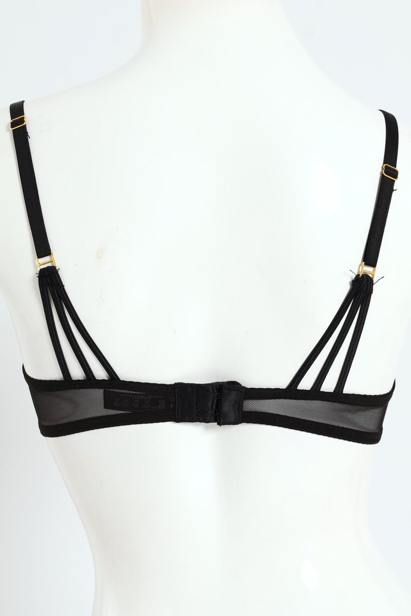 Cloth & Embroidered T-Shirt Bra - Black