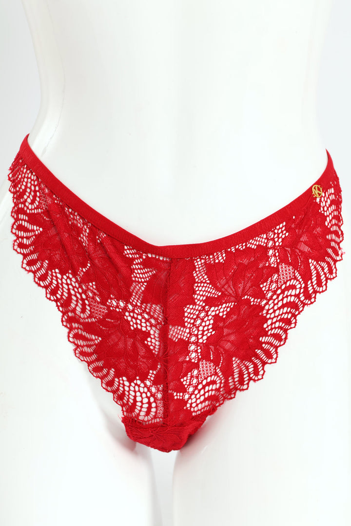 3 Pack Galloon Lace Brazilian Panties - Red/Black/Milk
