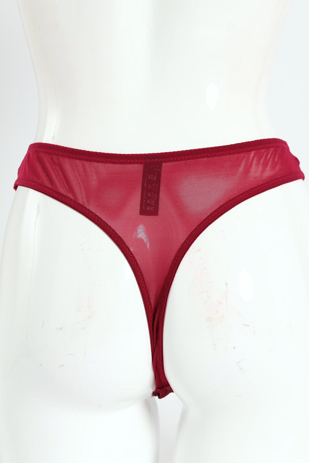 Heart Lace & Mesh Thong Panty - Wine