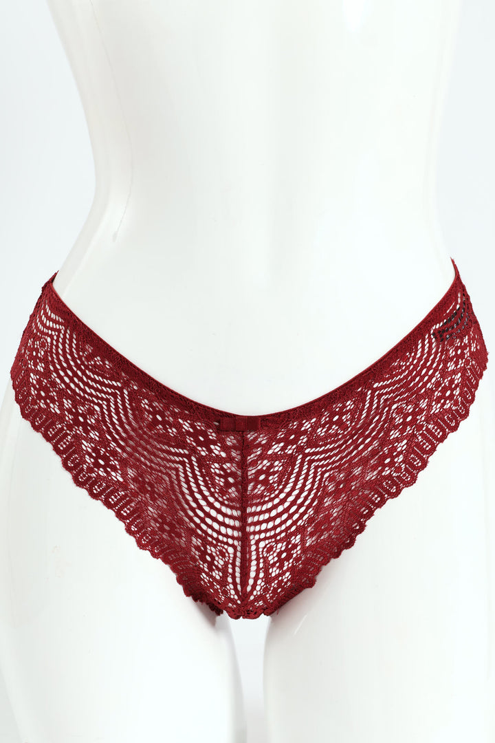 3 Pack Lace Brazilian Panties - Wine/Rose/Black