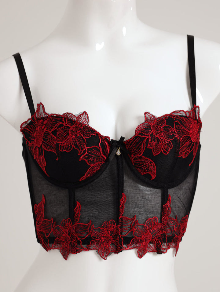 Ladies Mesh Embossed Bustier Bra - Black