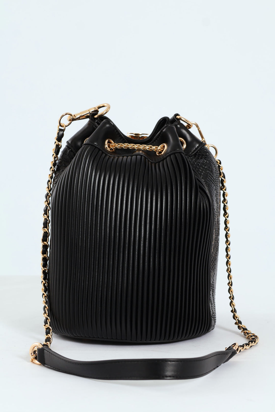 Bucket Bag With Front Chain - Black