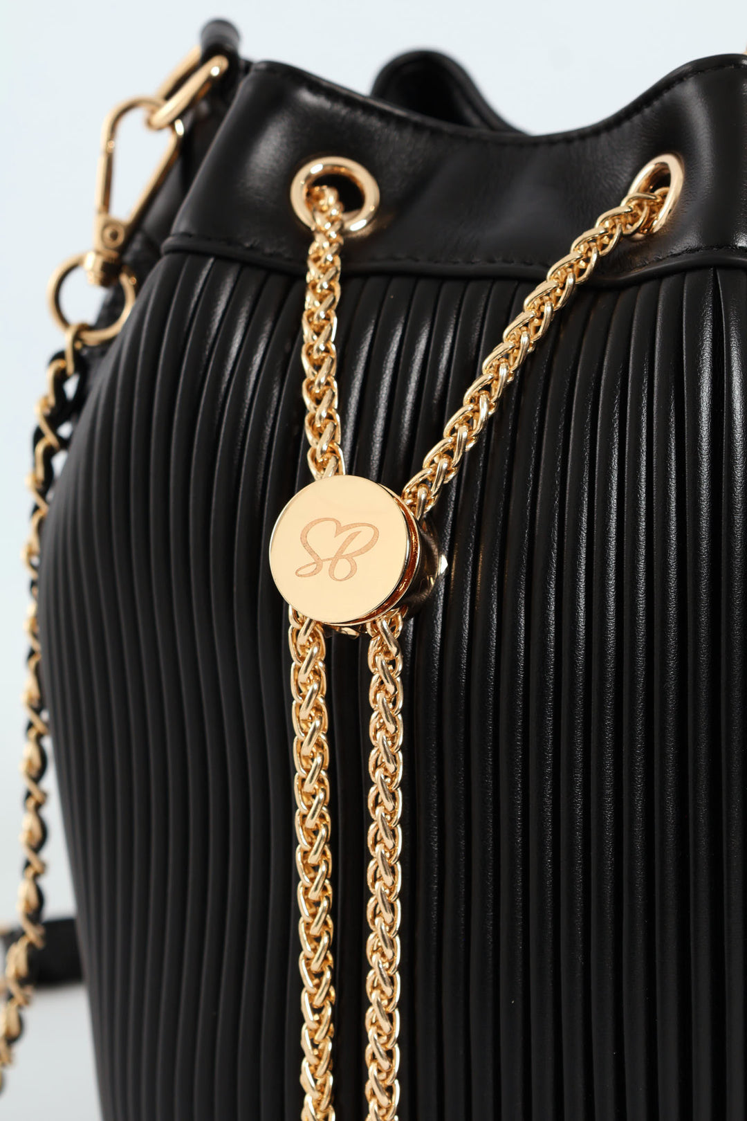 Bucket Bag With Front Chain - Black