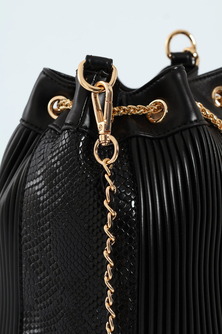 Bucket Bag With Front Chain - Black