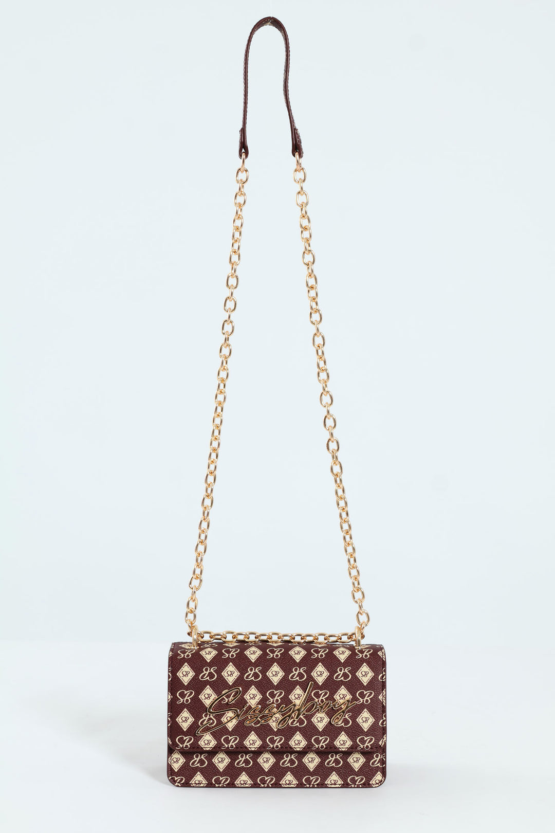 Structured Crossbody Bag With Silver Trims - Burgundy