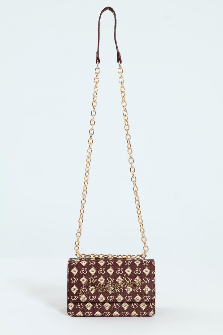 Structured Crossbody Bag With Silver Trims - Burgundy