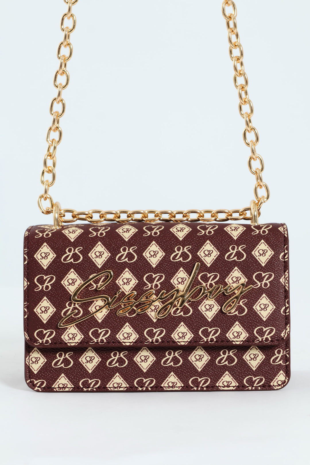 Structured Crossbody Bag With Silver Trims - Burgundy