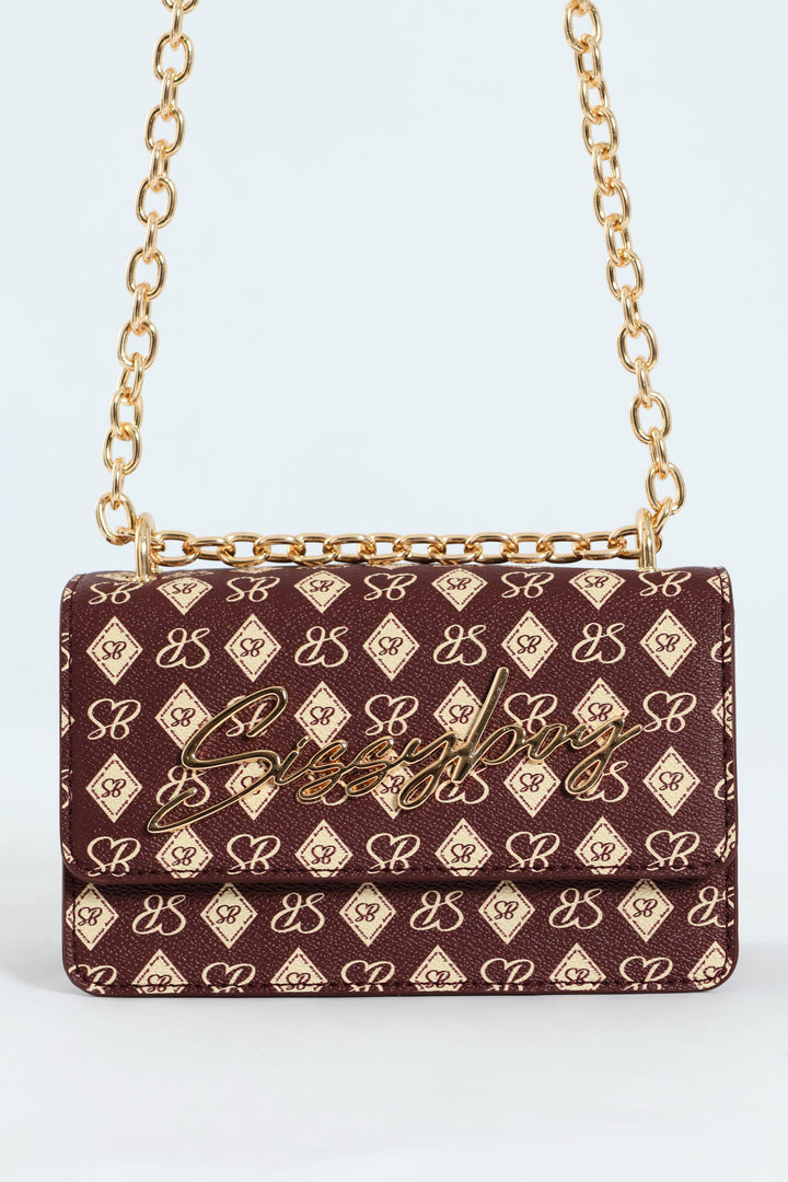 Structured Crossbody Bag With Silver Trims - Burgundy