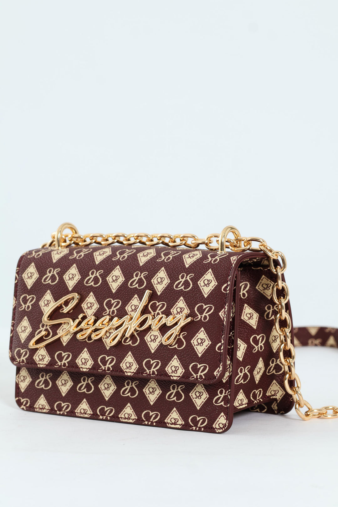 Structured Crossbody Bag With Silver Trims - Burgundy