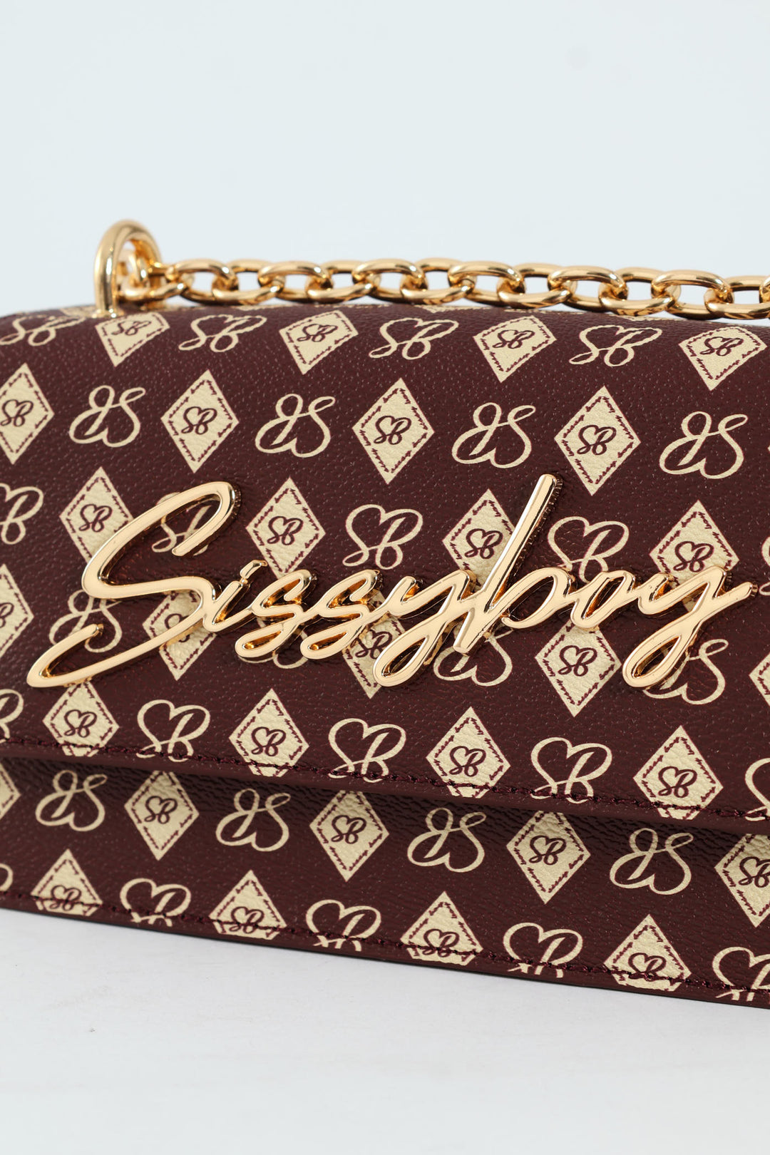 Structured Crossbody Bag With Silver Trims - Burgundy