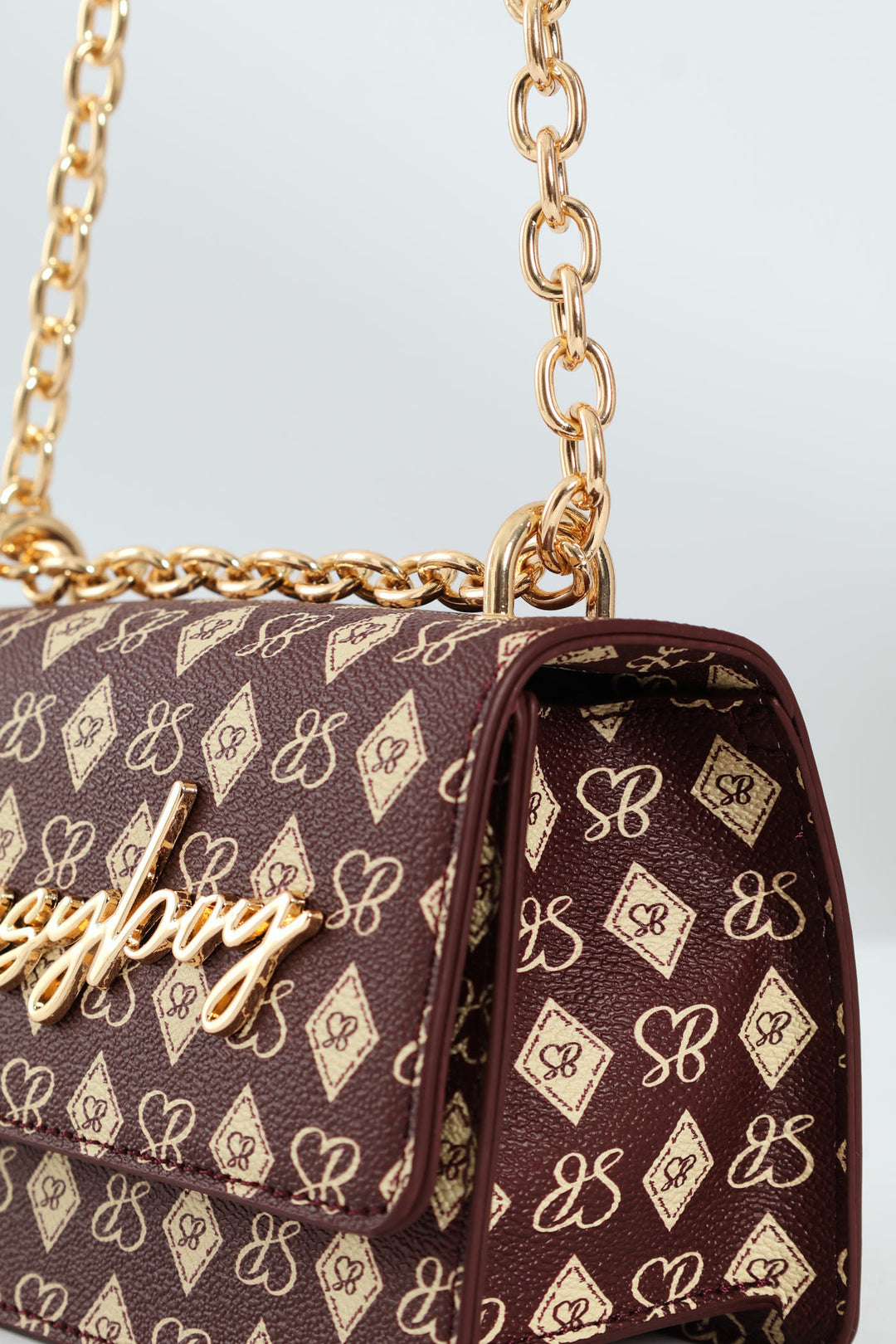 Structured Crossbody Bag With Silver Trims - Burgundy