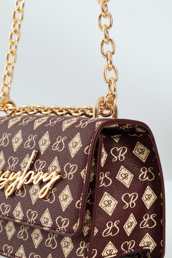 Structured Crossbody Bag With Silver Trims - Burgundy