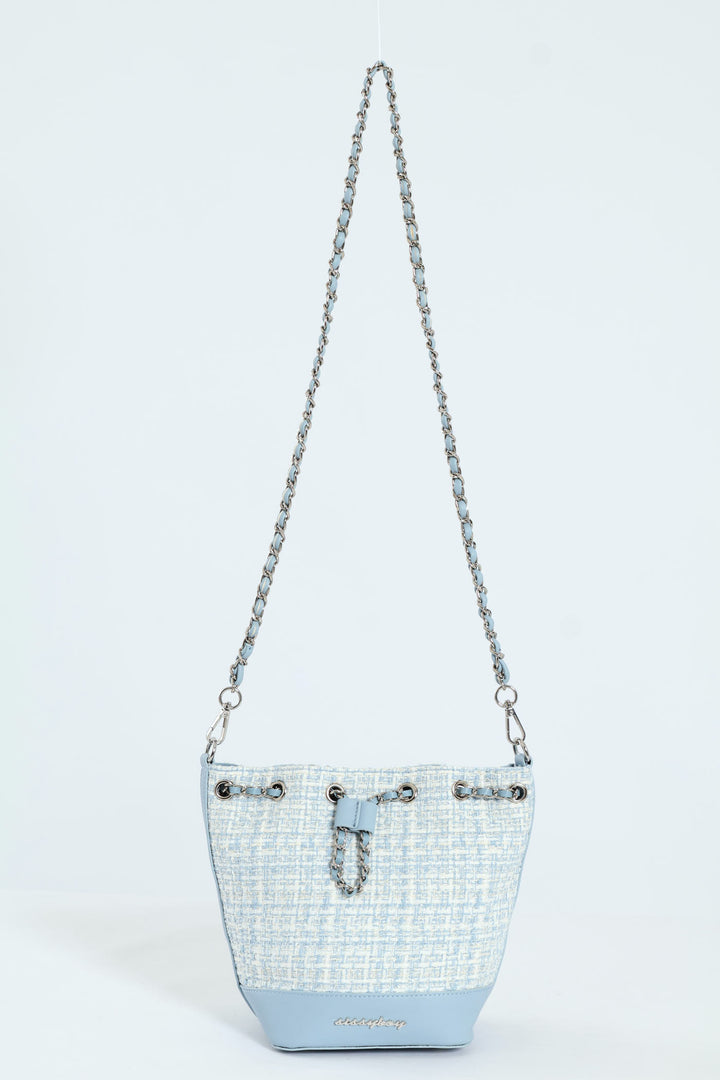Boucle Drawstring Bucket Bag - Blue
