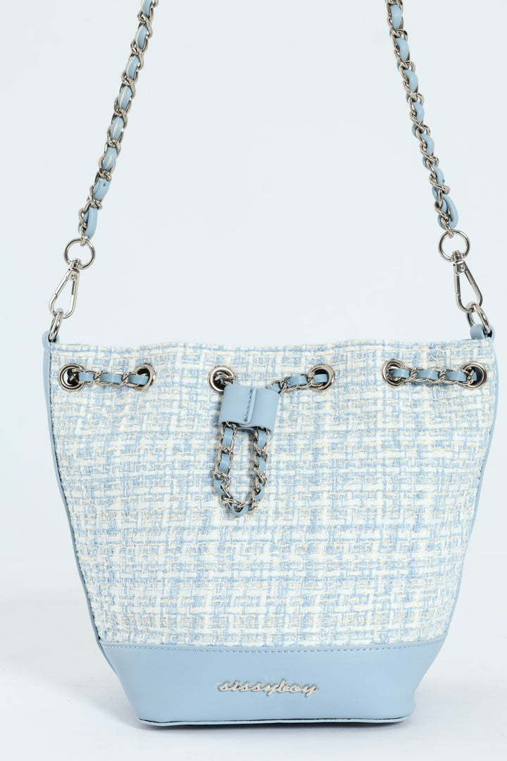 Boucle Drawstring Bucket Bag - Blue
