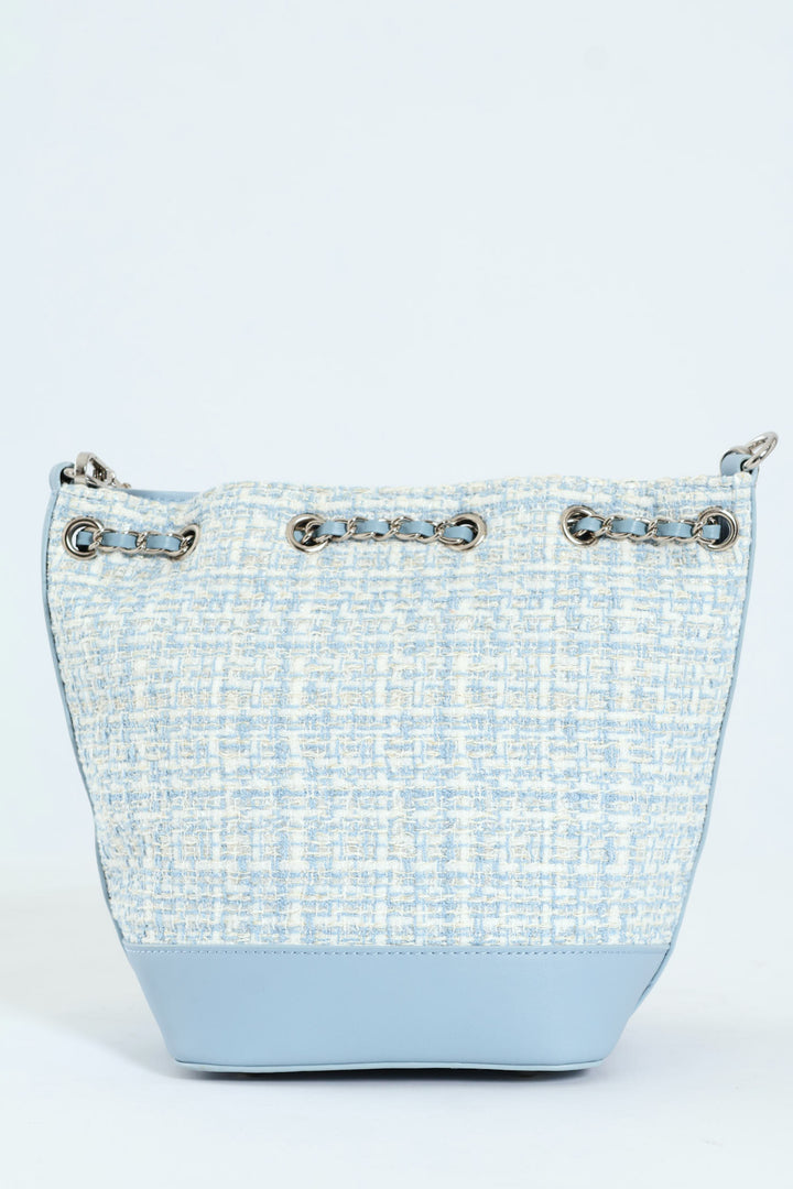 Boucle Drawstring Bucket Bag - Blue