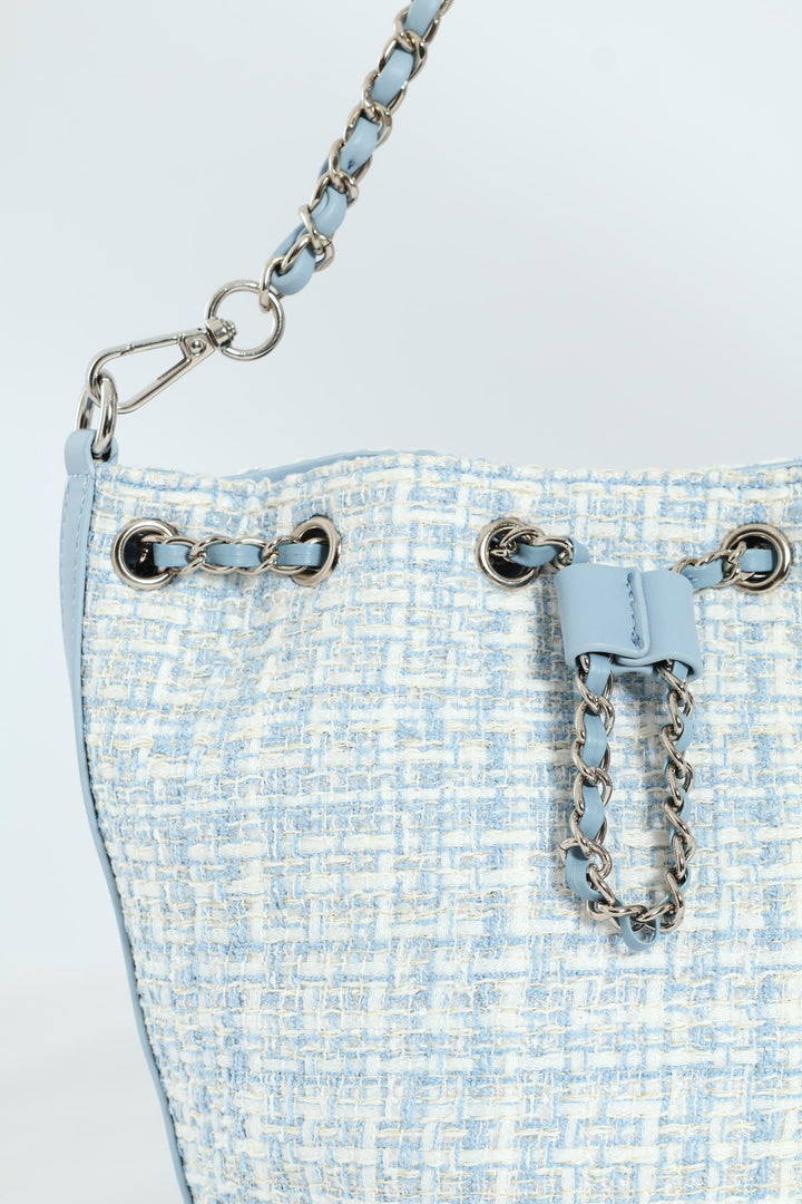 Boucle Drawstring Bucket Bag - Blue