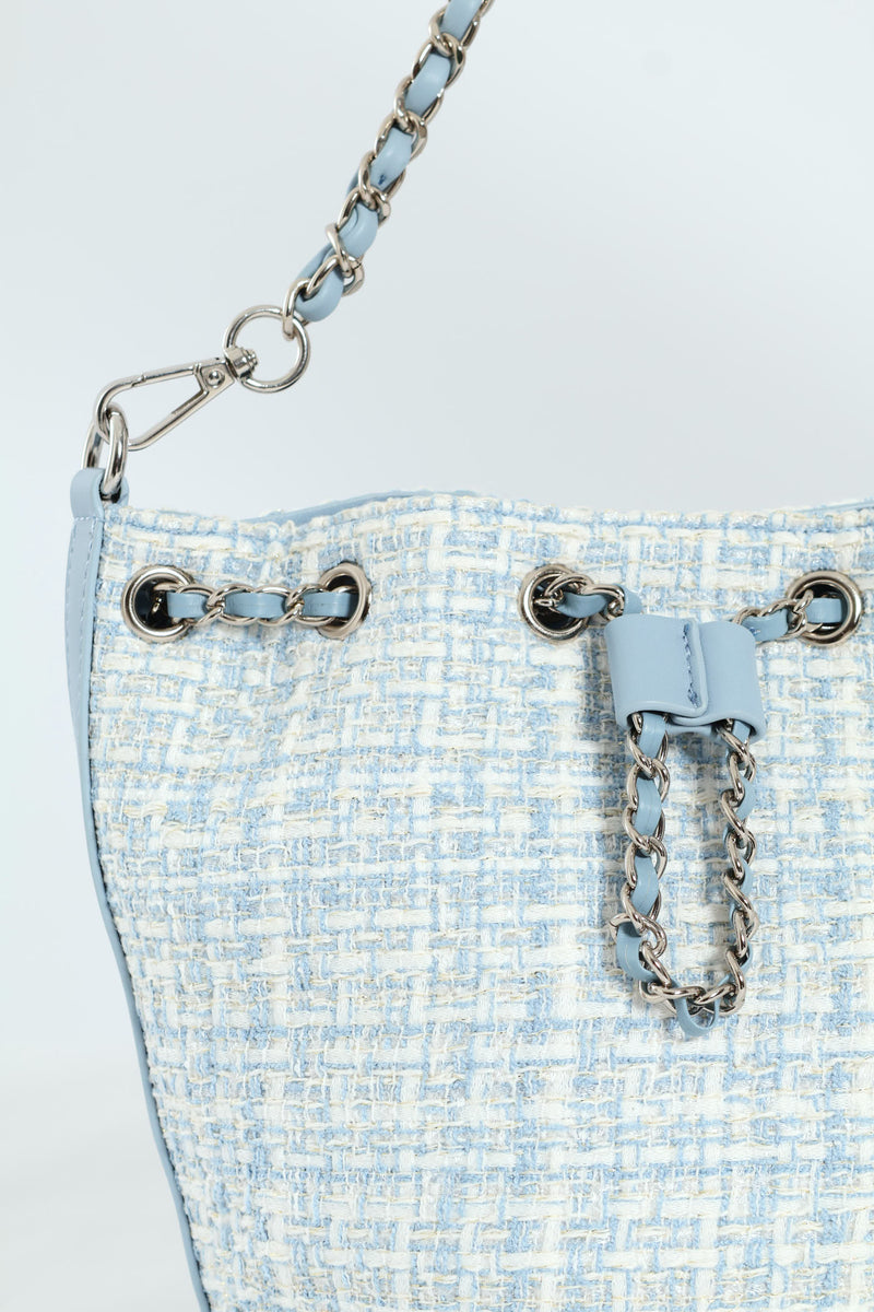 Boucle Drawstring Bucket Bag - Blue