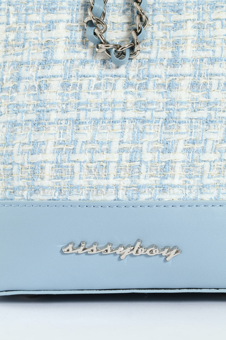 Boucle Drawstring Bucket Bag - Blue