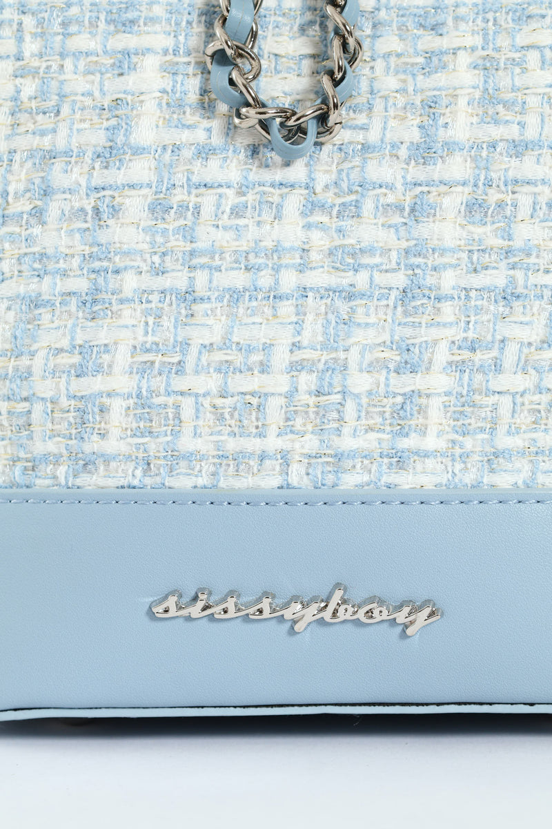 Boucle Drawstring Bucket Bag - Blue