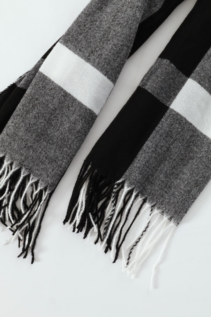 Large Check Tassel Scarf - Black/Cream