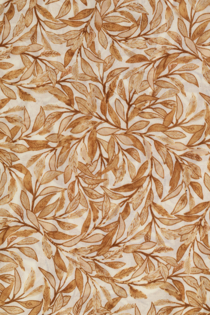 Leaf Print Gold Foil Scarf - Beige