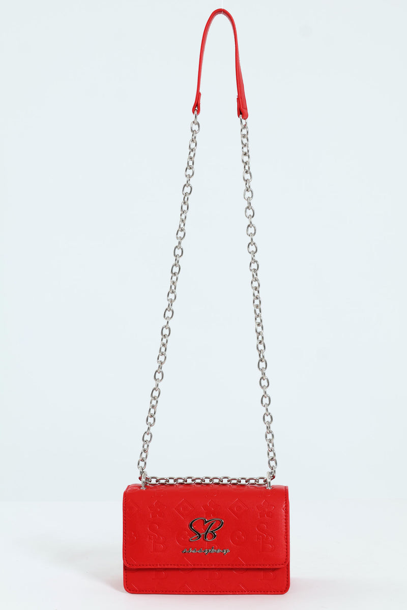 Structured Debossed Crossbody Bag - Red