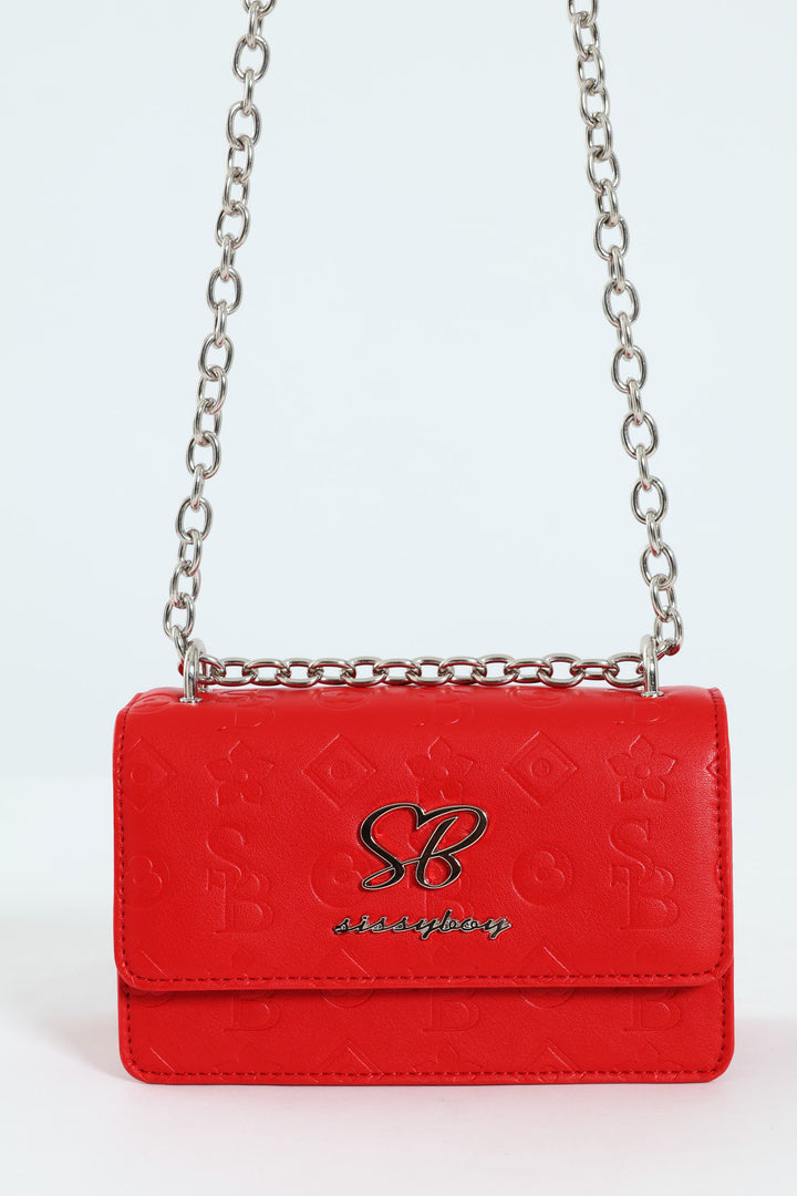 Structured Debossed Crossbody Bag - Red
