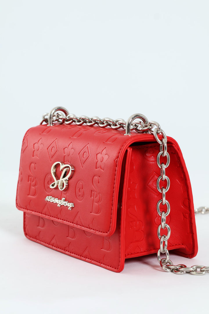 Structured Debossed Crossbody Bag - Red