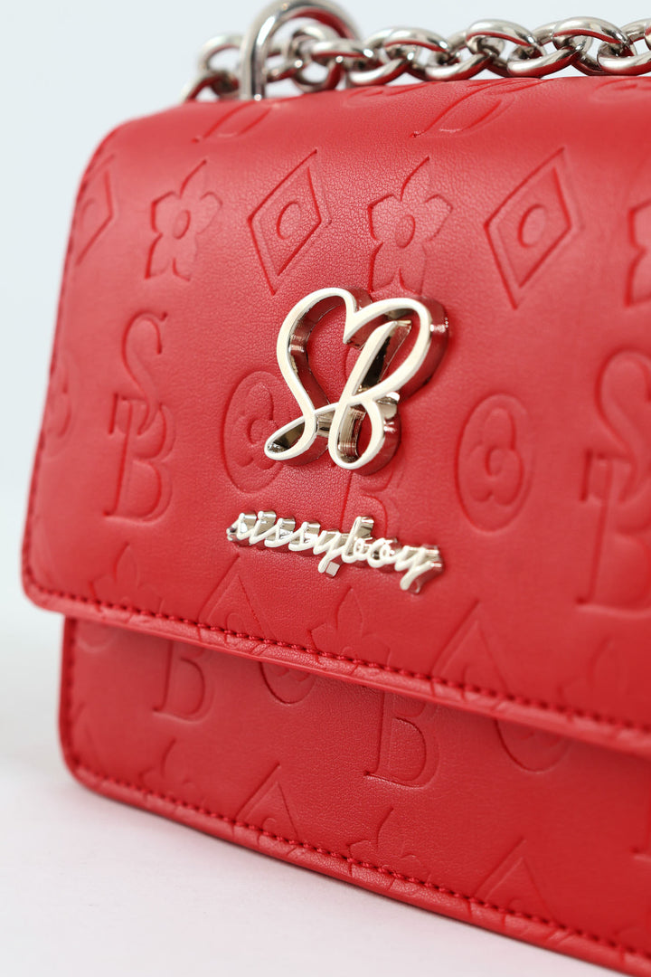 Structured Debossed Crossbody Bag - Red