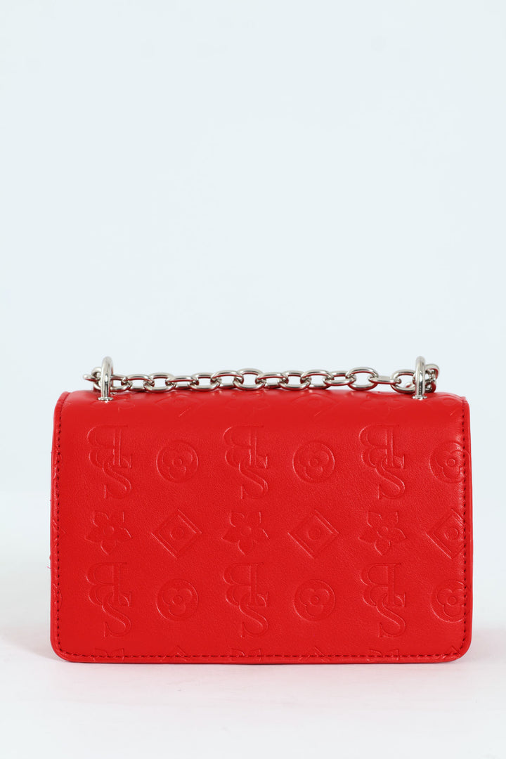 Structured Debossed Crossbody Bag - Red