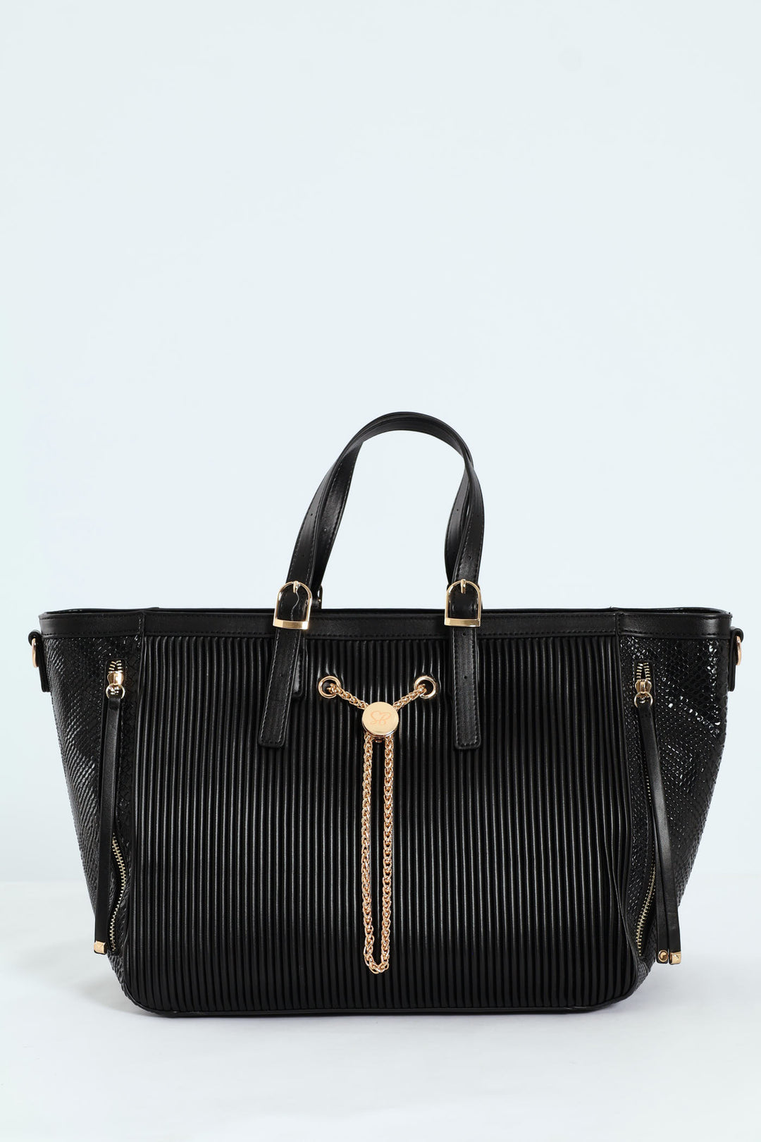 Handbag With Front Chain - Black