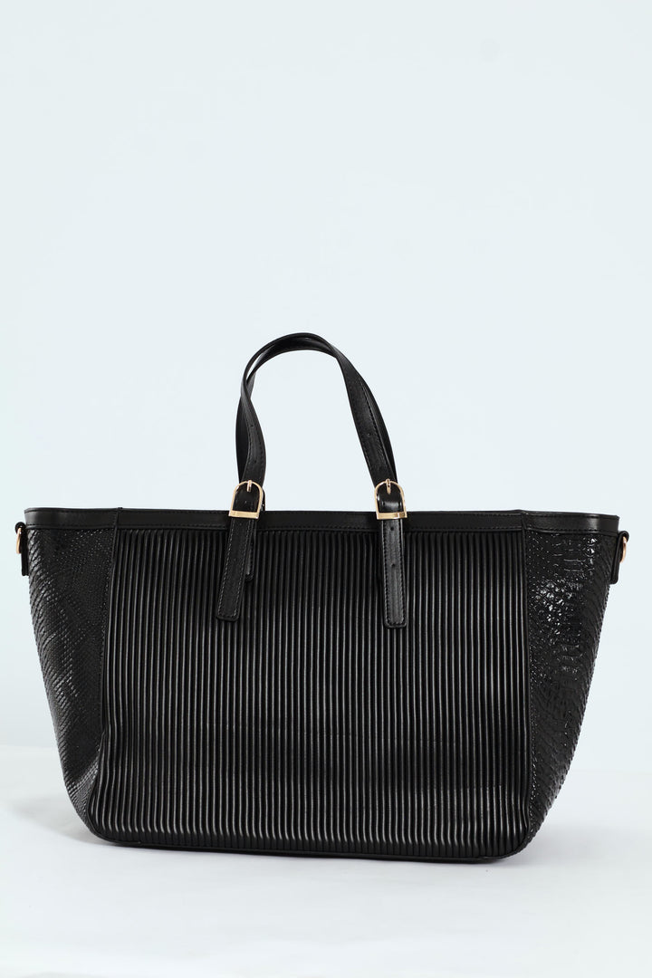 Handbag With Front Chain - Black