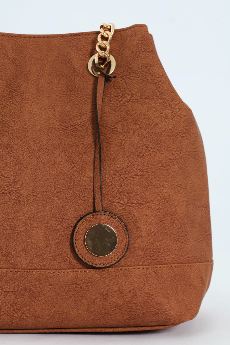 Chain Trim Handle Shopper - Tan