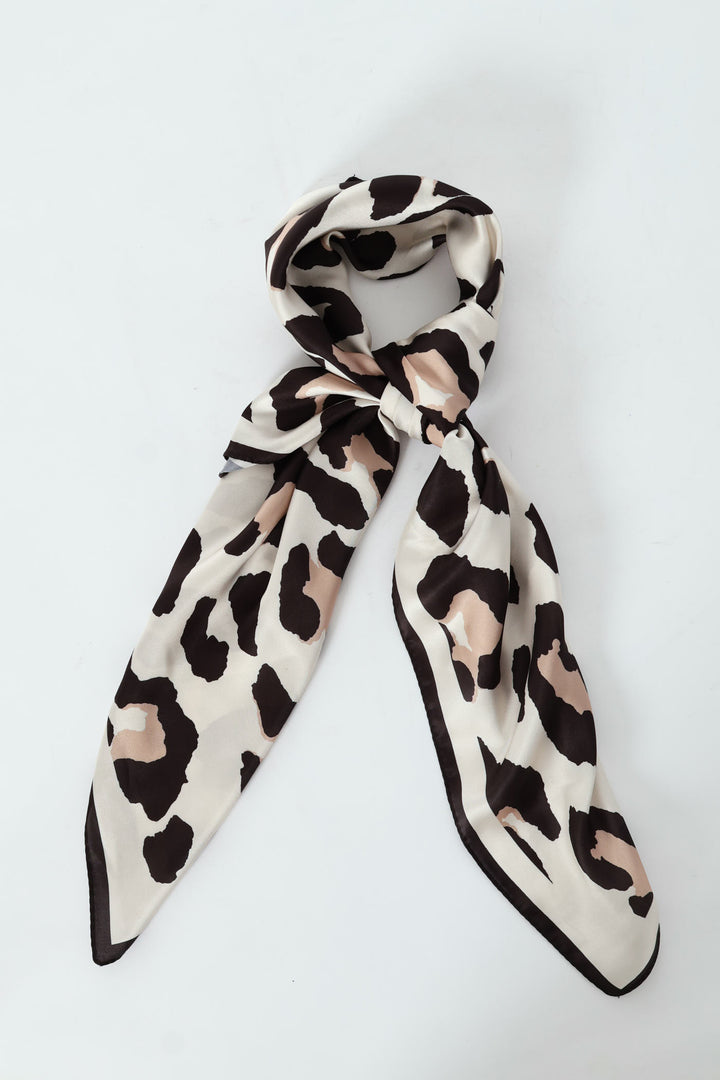 Leopard Boarder Print Satin Feel Scarf - Beige