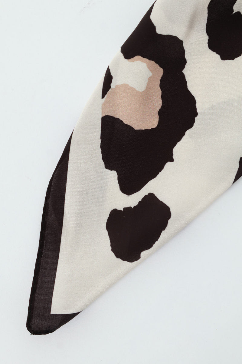 Leopard Boarder Print Satin Feel Scarf - Beige