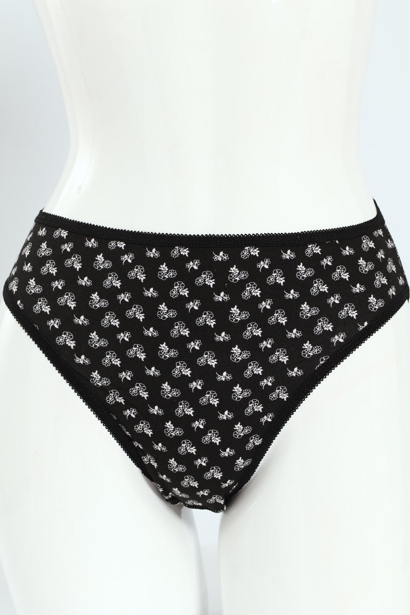 5 Pack Cotton Stretch Hi-Cut Panties - Nude Floral/Black/Stripe