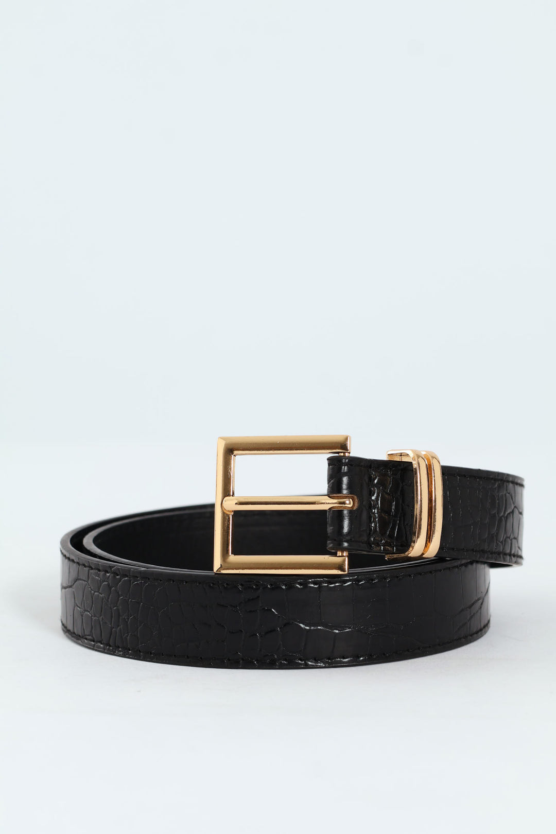 Square Gold Buckle Fashion Belt - Black