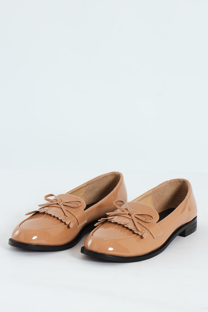 Apron Tassled Patent Loafer - Beige