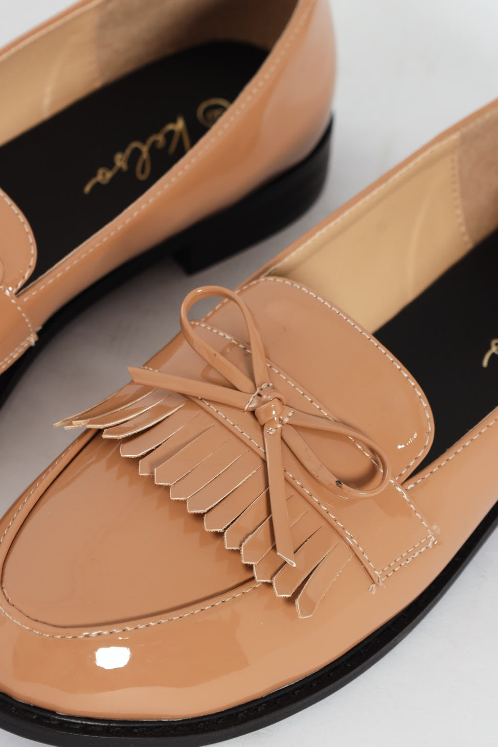 Apron Tassled Patent Loafer - Beige