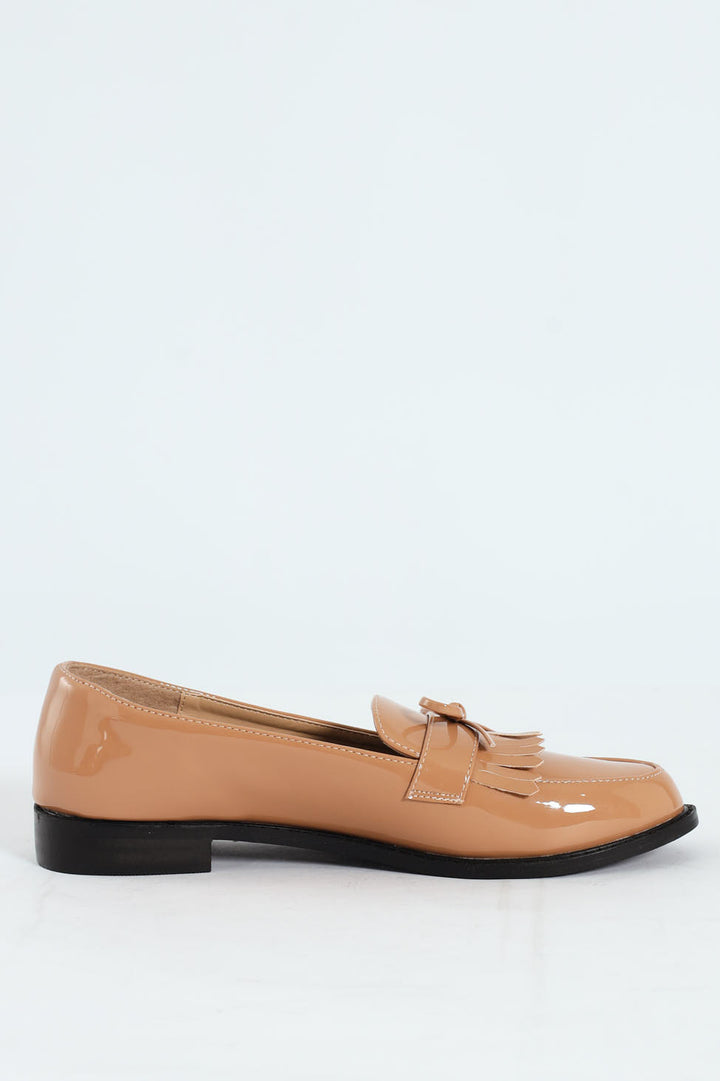 Apron Tassled Patent Loafer - Beige